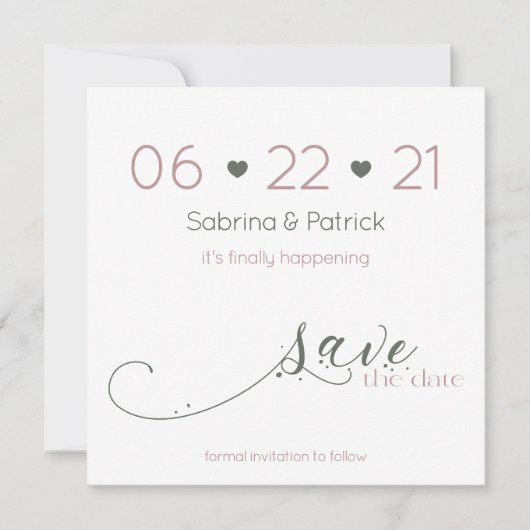 Elegante Minimalistische Dusty-Rose Save the Date Einladung (Vorderseite)