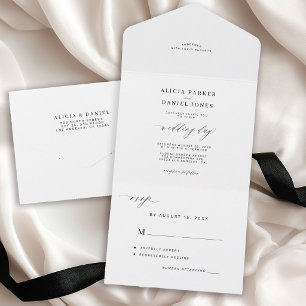 Elegante minimalistische, einfache Hochzeit in Sch All In One Einladung