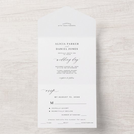 Elegante minimalistische, einfache Hochzeit in Sch All In One Einladung (Innen Boden)