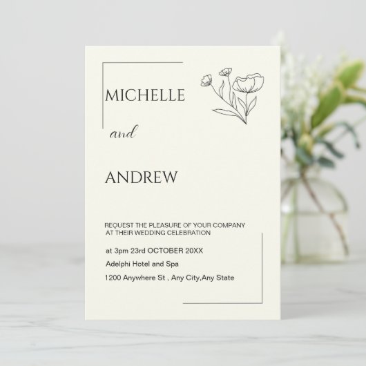 Elegante Minimalistische Einladung zur Hochzeit (Stehend Vorderseite)