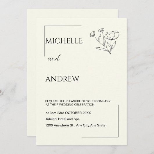 Elegante Minimalistische Einladung zur Hochzeit (Vorne/Hinten)