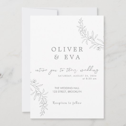 Elegante Minimalistische Einladung zur Hochzeit (Vorderseite)