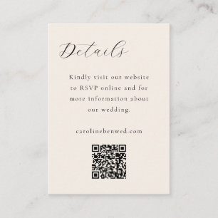 Elegante Minimalistische Elfenbeincreme Script QR  Begleitkarte