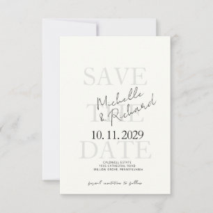 Elegante minimalistische elfenbeinfarbene kursive save the date