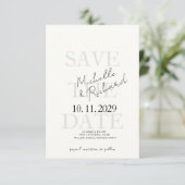 Elegante minimalistische elfenbeinfarbene kursive save the date (Stehend Vorderseite)