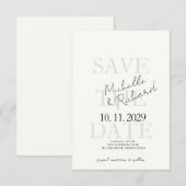 Elegante minimalistische elfenbeinfarbene kursive save the date (Vorne/Hinten)
