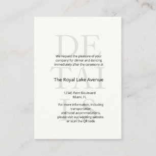 Elegante minimalistische elfenbeinfarbene Schrift Begleitkarte
