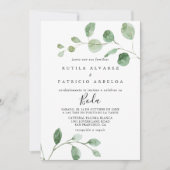 Elegante Minimalistische Eukalyptus Spanish Weddin Einladung (Vorderseite)