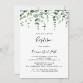 Elegante Minimalistische Eukalyptus-Taufe Einladung (Vorderseite)