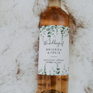 Elegante Minimalistische Eukalyptus Wedding Wine L Weinetikett