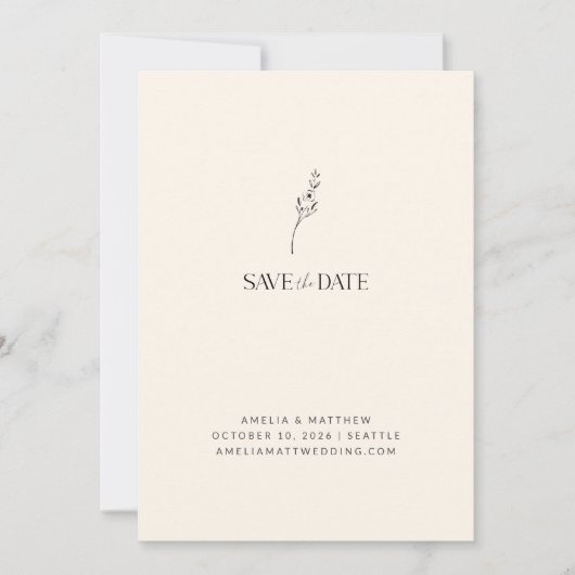 Elegante Minimalistische Flora Zeichnend Elfenbein Save The Date (Vorderseite)