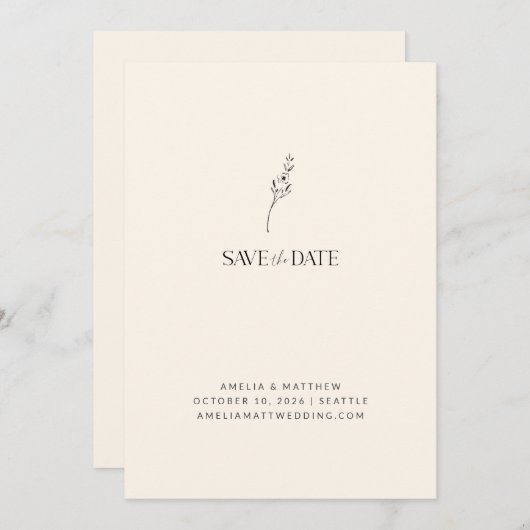 Elegante Minimalistische Flora Zeichnend Elfenbein Save The Date (Vorne/Hinten)