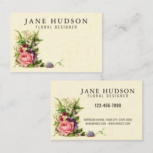 Elegante Minimalistische florale Visitenkarte 3.34 (Vorne/Hinten)