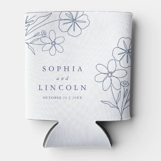 Elegante Minimalistische, florale Zeichnend Hochze Dosenkühler (Vorderseite)