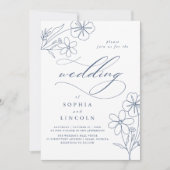 Elegante Minimalistische, florale Zeichnend Hochze Einladung (Vorderseite)