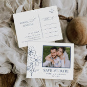 Elegante Minimalistische, florale Zeichnend Hochze Einladungspostkarte