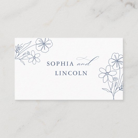 Elegante Minimalistische, florale Zeichnend Hochze Platzkarte (Rückseite)