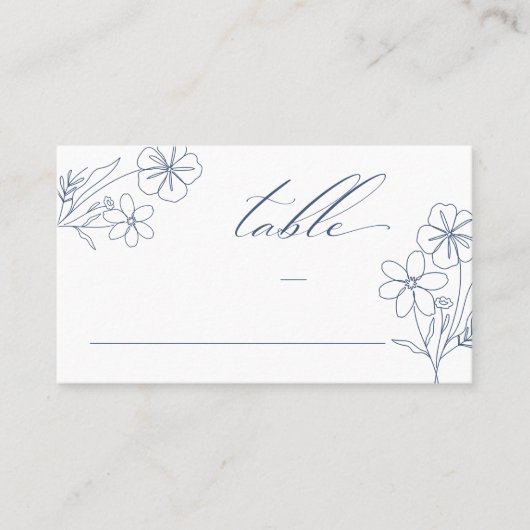 Elegante Minimalistische, florale Zeichnend Hochze Platzkarte (Vorderseite)