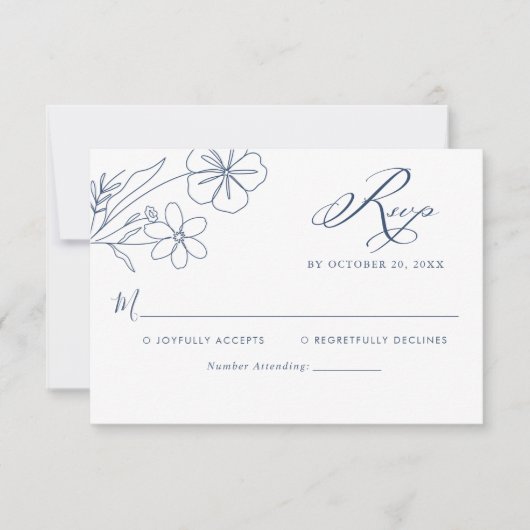 Elegante Minimalistische, florale Zeichnend Hochze RSVP Karte (Vorderseite)