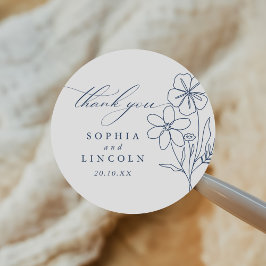 Elegante Minimalistische, florale Zeichnend Hochze Runder Aufkleber