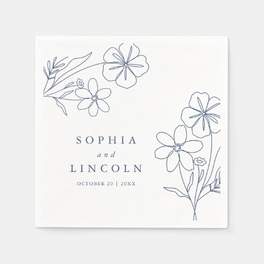 Elegante Minimalistische, florale Zeichnend Hochze Serviette (Vorderseite)