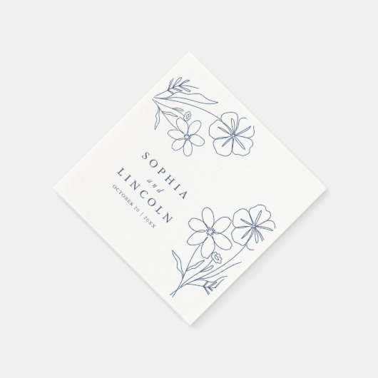 Elegante Minimalistische, florale Zeichnend Hochze Serviette (Ecke)