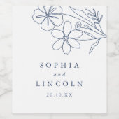 Elegante Minimalistische, florale Zeichnend Hochze Weinetikett (Einzelnes Label)