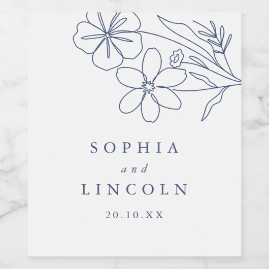 Elegante Minimalistische, florale Zeichnend Hochze Weinetikett (Einzelnes Label)