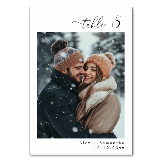 Elegante minimalistische Foto Hochzeit Tischnummer (Rückseite)