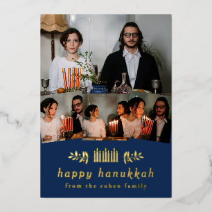 Elegante Minimalistische Frohes Chanukka Familien Folien Feiertagskarte