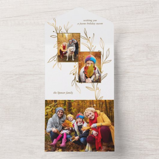 Elegante Minimalistische Gold Line Gezeichnet Blät All In One Einladung (Innen Boden)