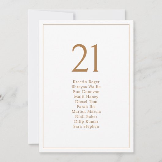 Elegante Minimalistische Gold Seating Chart Tischn (Vorderseite)
