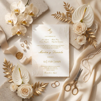 Elegante minimalistische goldene florale spanische einladung