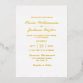 Elegante Minimalistische Goldfilm-Hochzeit Folieneinladung (Vorderseite)
