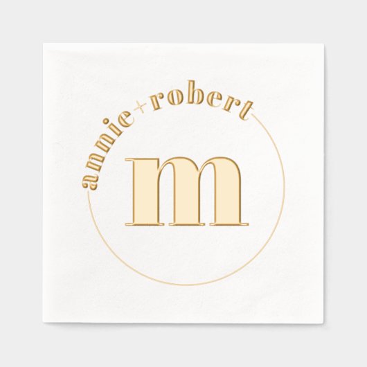 Elegante minimalistische Goldfolie-Monogramm-Hochz Servietten Mit Folie (Vorderseite)