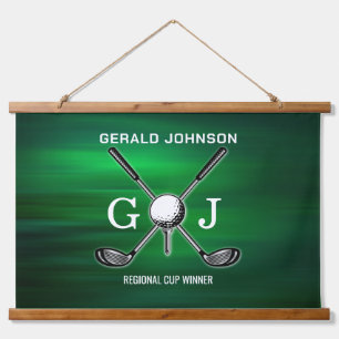 Elegante Minimalistische Golf Monogram Design Hang Wandteppich Mit Holzrahmen