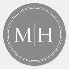 Elegante Minimalistische graue Monogramm gepunktet Runder Aufkleber