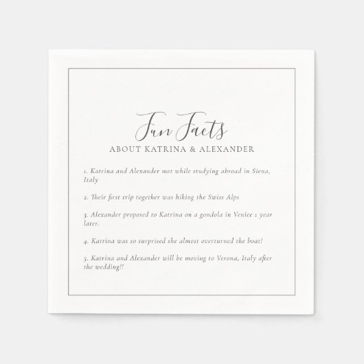 Elegante Minimalistische Graue und weiße Fun Fakte Serviette (Vorderseite)