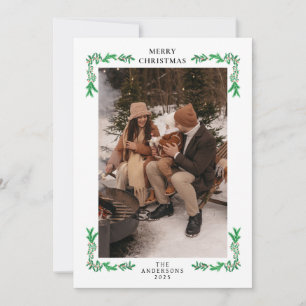 Elegante minimalistische Greneery-Weihnachtsfamili Feiertagskarte