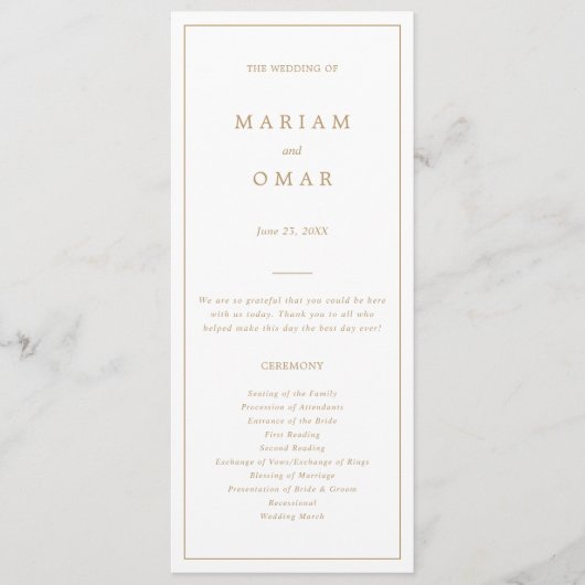 Elegante Minimalistische Grenze Goldene Hochzeit Programm (Vorderseite)
