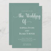 Elegante Minimalistische Grün- und Weiße Hochzeit Einladung (Vorne/Hinten)