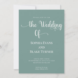 Elegante Minimalistische Grün- und Weiße Hochzeit Einladung
