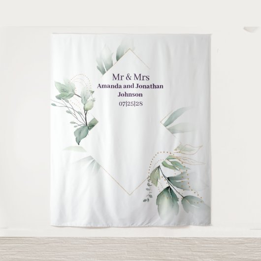 Elegante Minimalistische Grünpflanzen im Hintergru Wandteppich (Vorderseite)