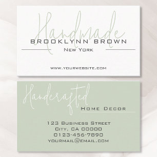 Elegante Minimalistische handgefertigte Minze grün Visitenkarte