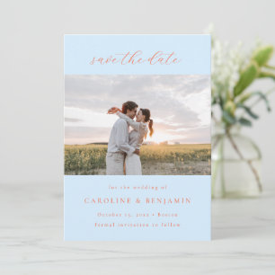 Elegante minimalistische handgeschriebene blaue or save the date
