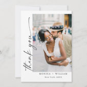 Elegante Minimalistische Handschrift Hochzeit 5 Fo Dankeskarte (Vorderseite)