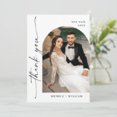 Elegante Minimalistische Handschrift Hochzeit 5 Fo Dankeskarte (Stehend Vorderseite)