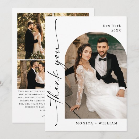 Elegante Minimalistische Handschrift Hochzeit 5 Fo Dankeskarte (Vorne/Hinten)