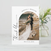 Elegante Minimalistische Handschrift Hochzeit 5 Fo Dankeskarte (Stehend Vorderseite)