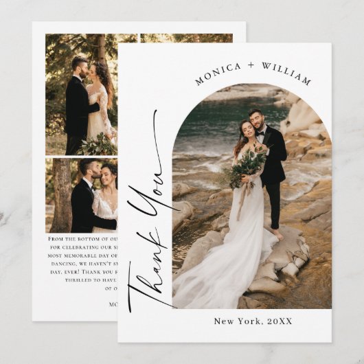 Elegante Minimalistische Handschrift Hochzeit 5 Fo Dankeskarte (Vorne/Hinten)